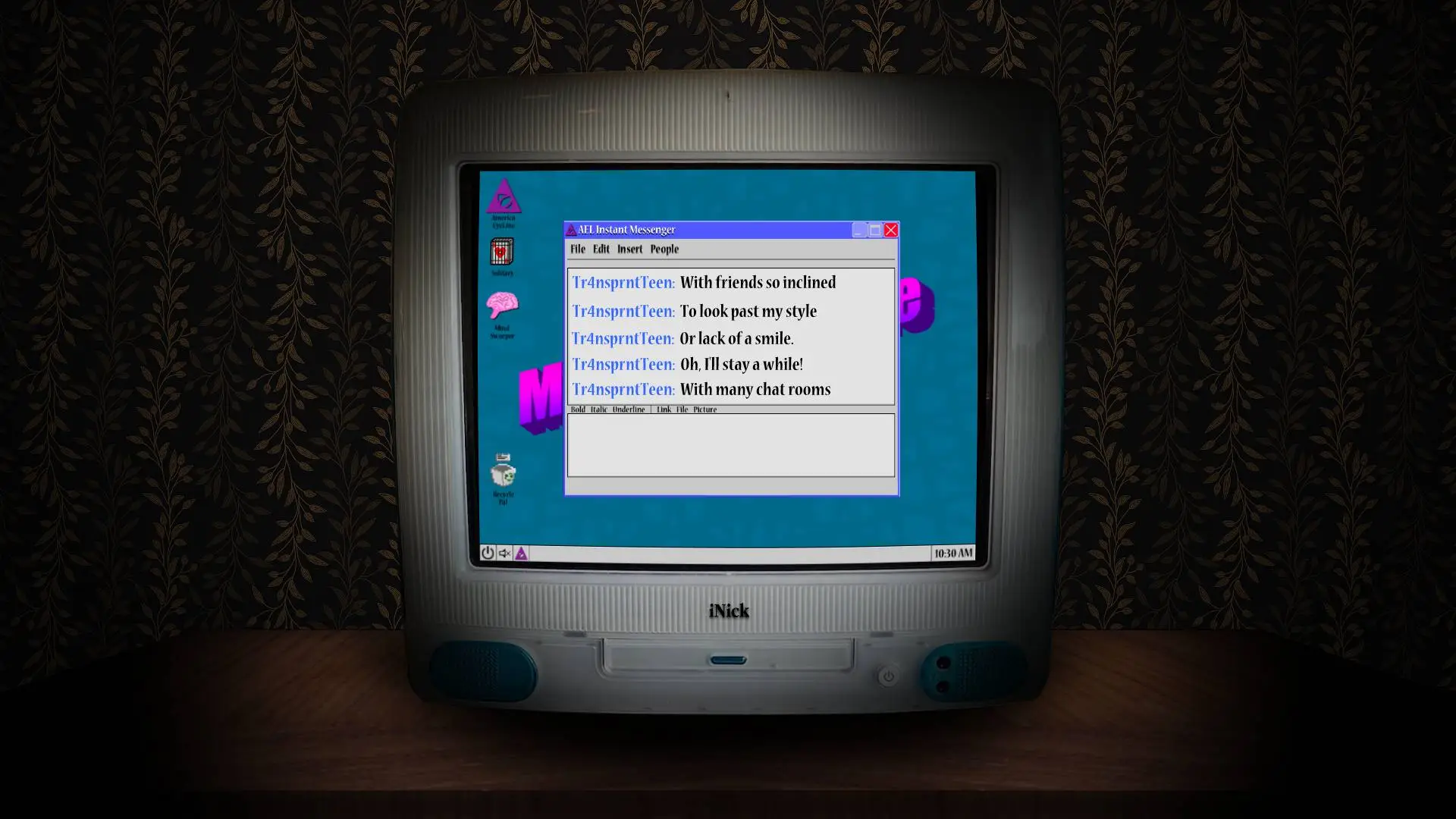 A view of the chat room text box.